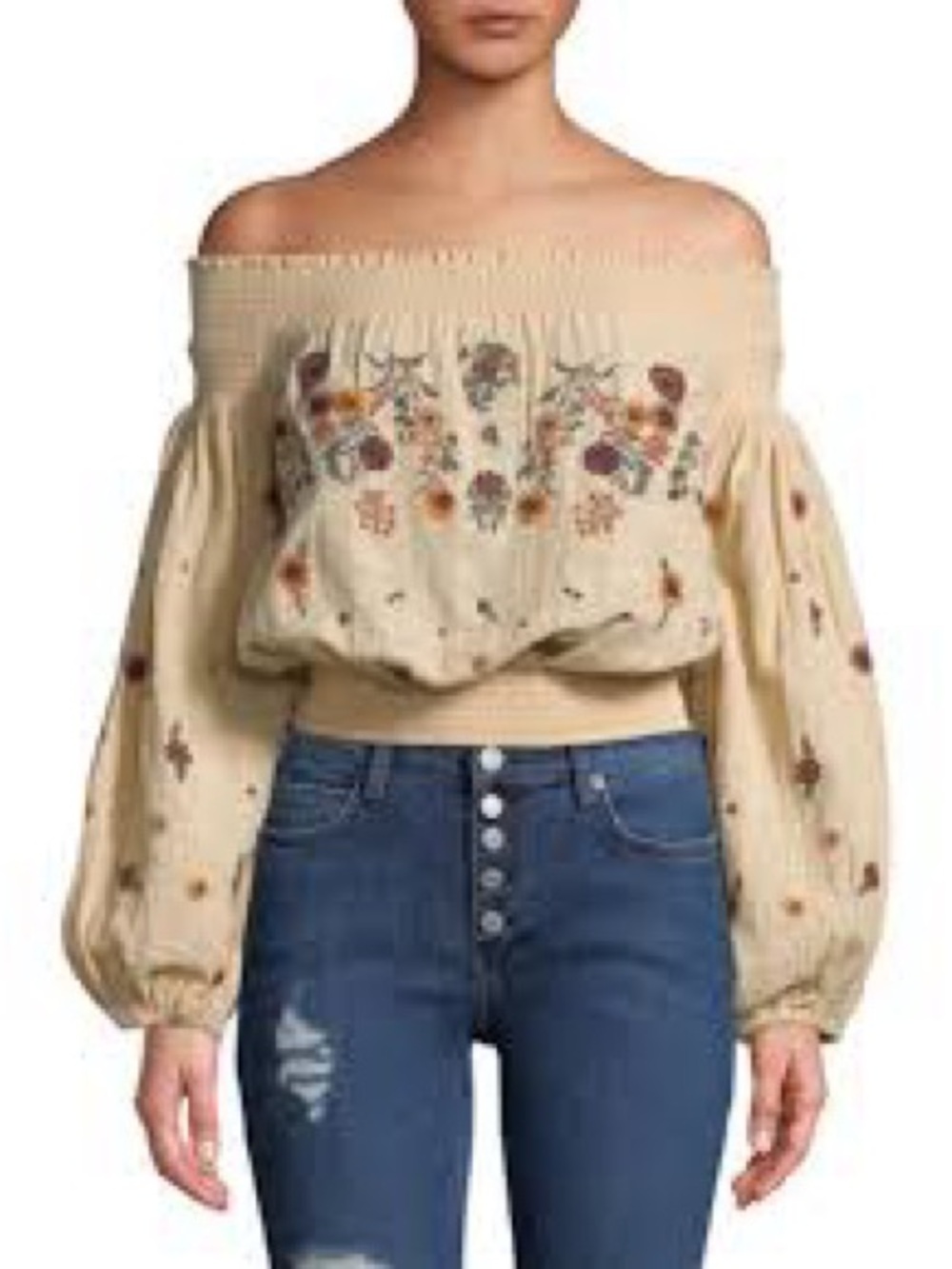 Free People Saachi Smocked Off the Shoulder Top Size Small